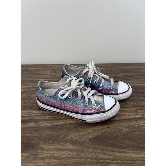 Converse Youth 1 Chuck Taylor All Star Low Rainbow Glitter Shoes Sneakers - Picture 1 of 7